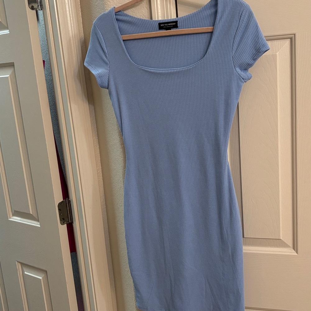 See You Monday Sky Blue Ribbed Top
